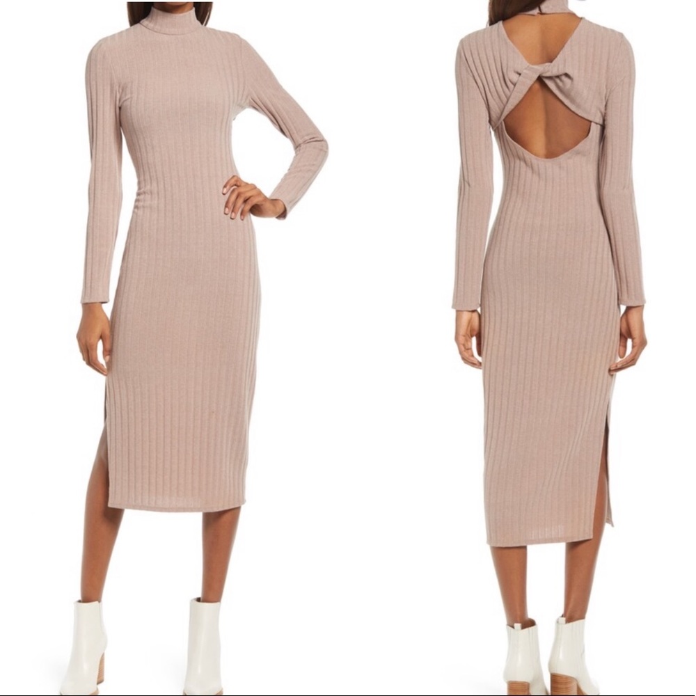 NWOT FLORET STUDIOS Twist Back Long Sleeve Ribbed Midi Sweater Dress